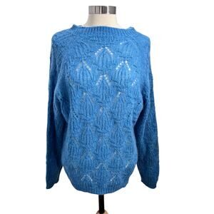 Anthropologie Elsamanda Mohair Blend Open Knit Made In Italy Sweater Blue Large